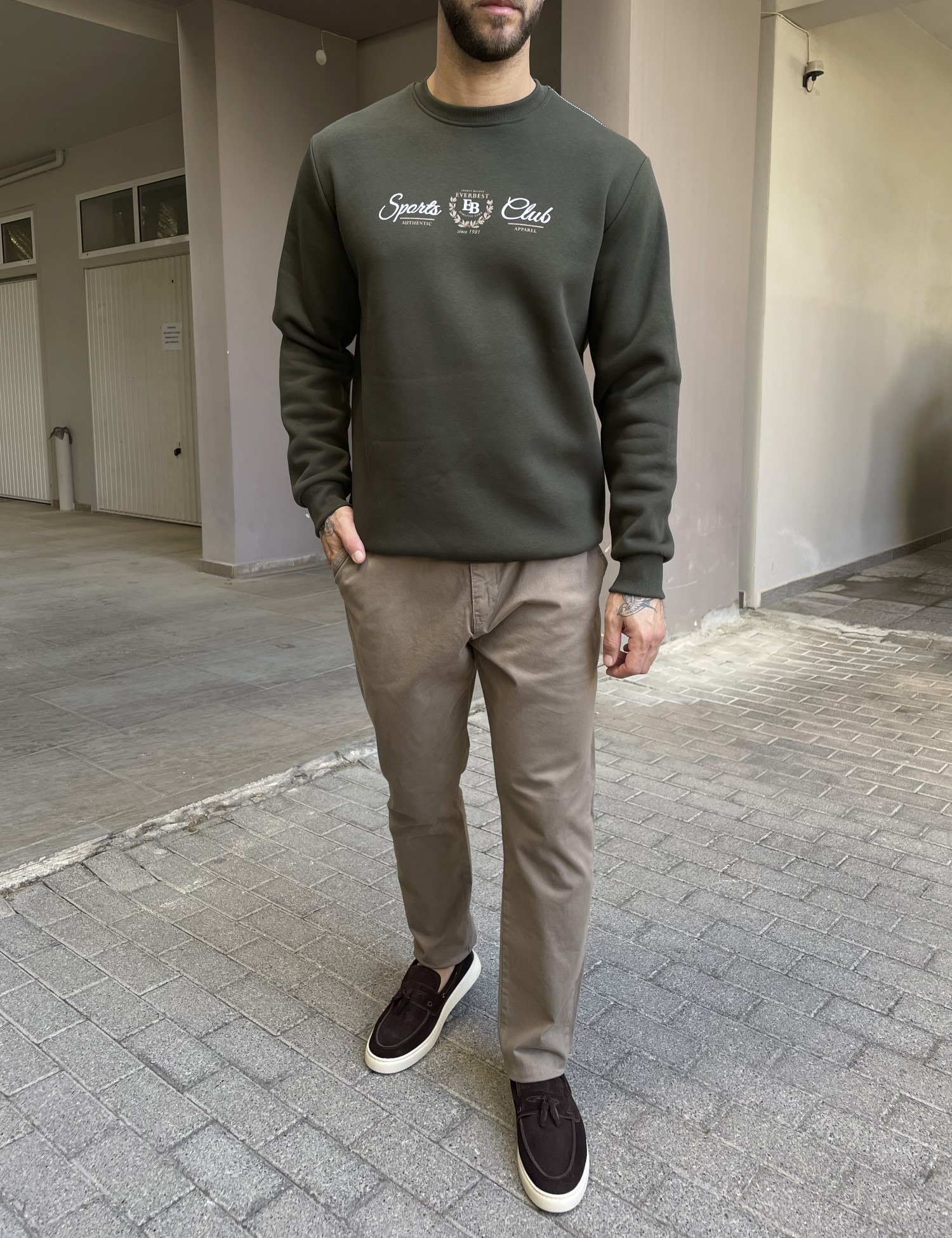 Everbest ανδρικό Plus Size χακί φούτερ με τύπωμα 2610020X φωτογραφία
